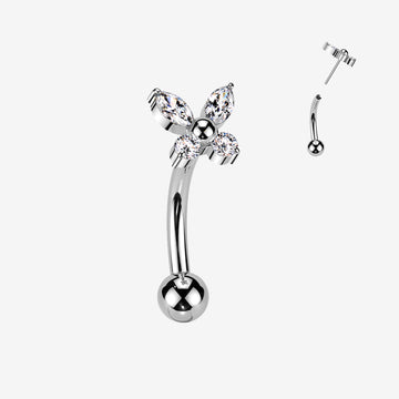 Implant Grade Titanium OneFit Threadless Butterfly Sparkle Top Curved Barbell-Clear Gem